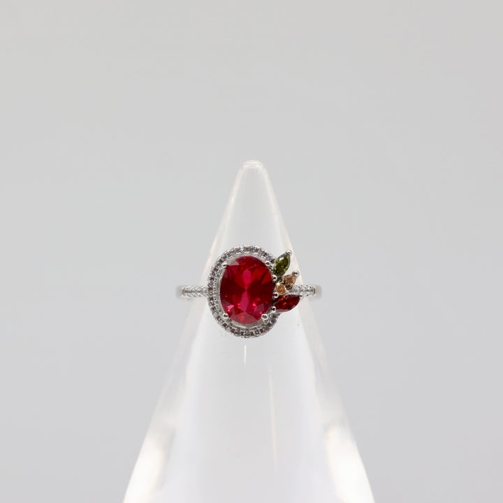 925 Sterling Silver & 18k White Gold Diamonique Diamond, Ruby & Multicolor Stones Ring Size 6.5