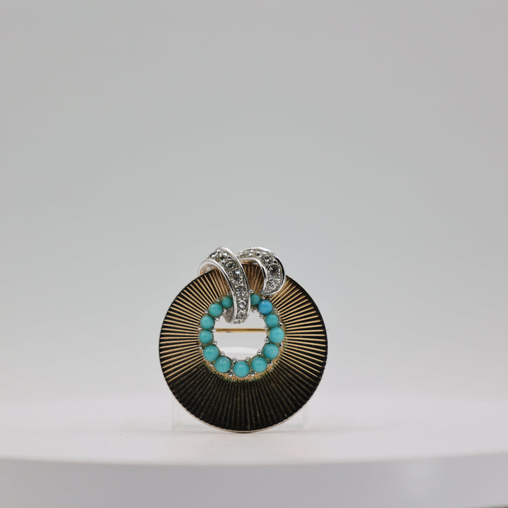 Vintage Gold Plated Marcel Turquoise Sunburst Pin