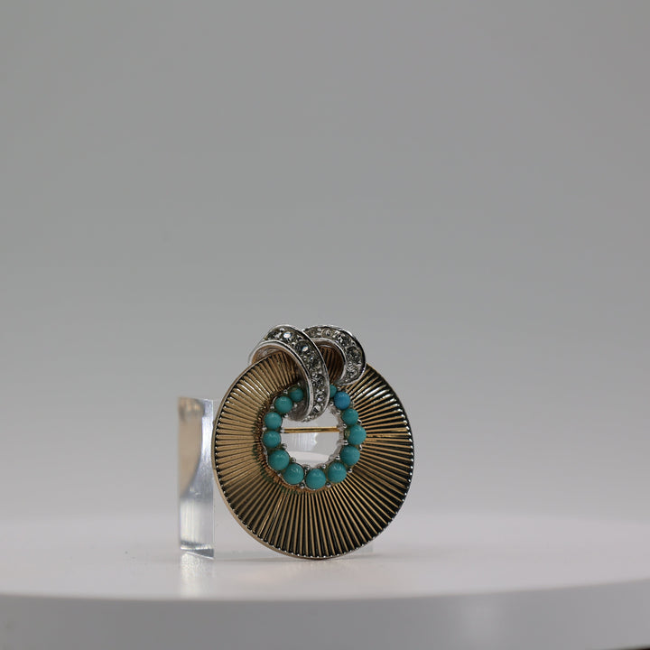 Vintage Gold Plated Marcel Turquoise Sunburst Pin