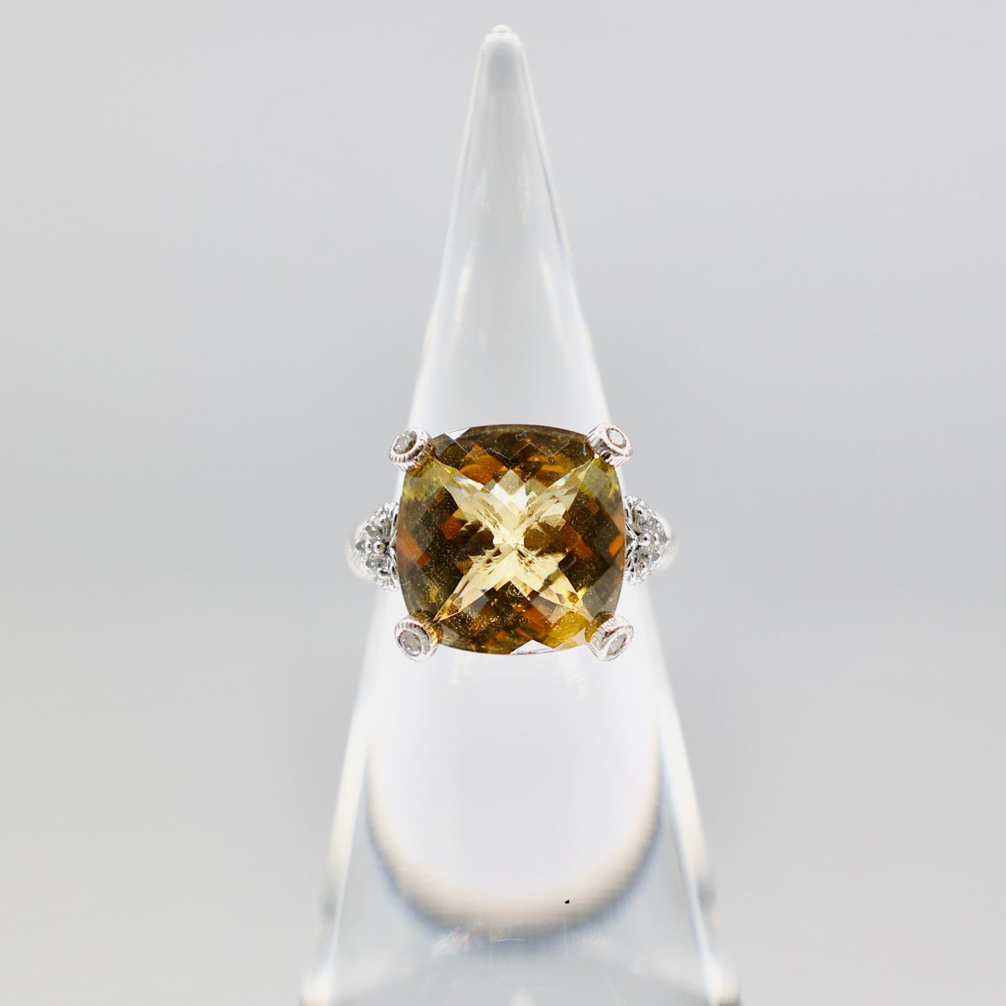 Judith Ripka Yellow Quarts and Cubic Circonia Ring - Size 8