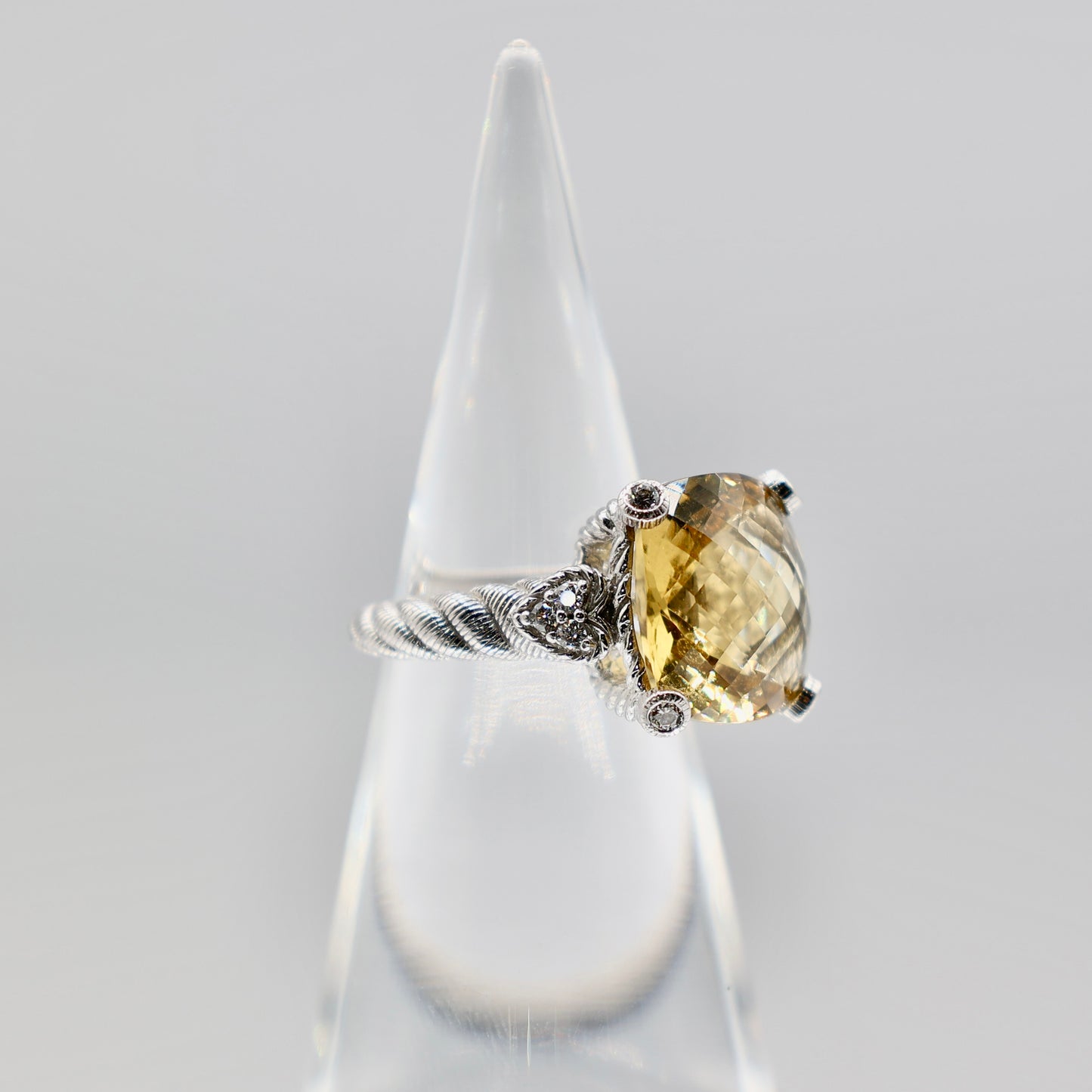 Judith Ripka Yellow Quarts and Cubic Circonia Ring - Size 8