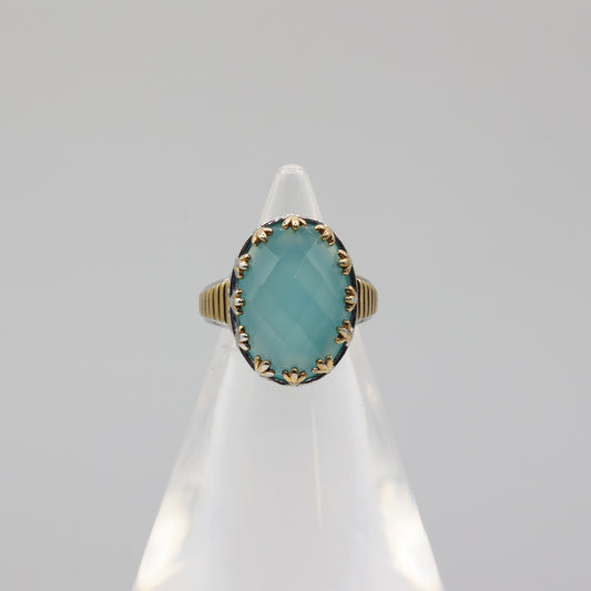 Chalcedony Solitaire Oval Stone with Gold Accents Ring Size 5