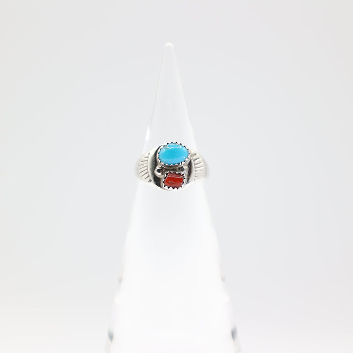 925 Silver Turquoise and Red Coral SW Ring -  Size 7.75