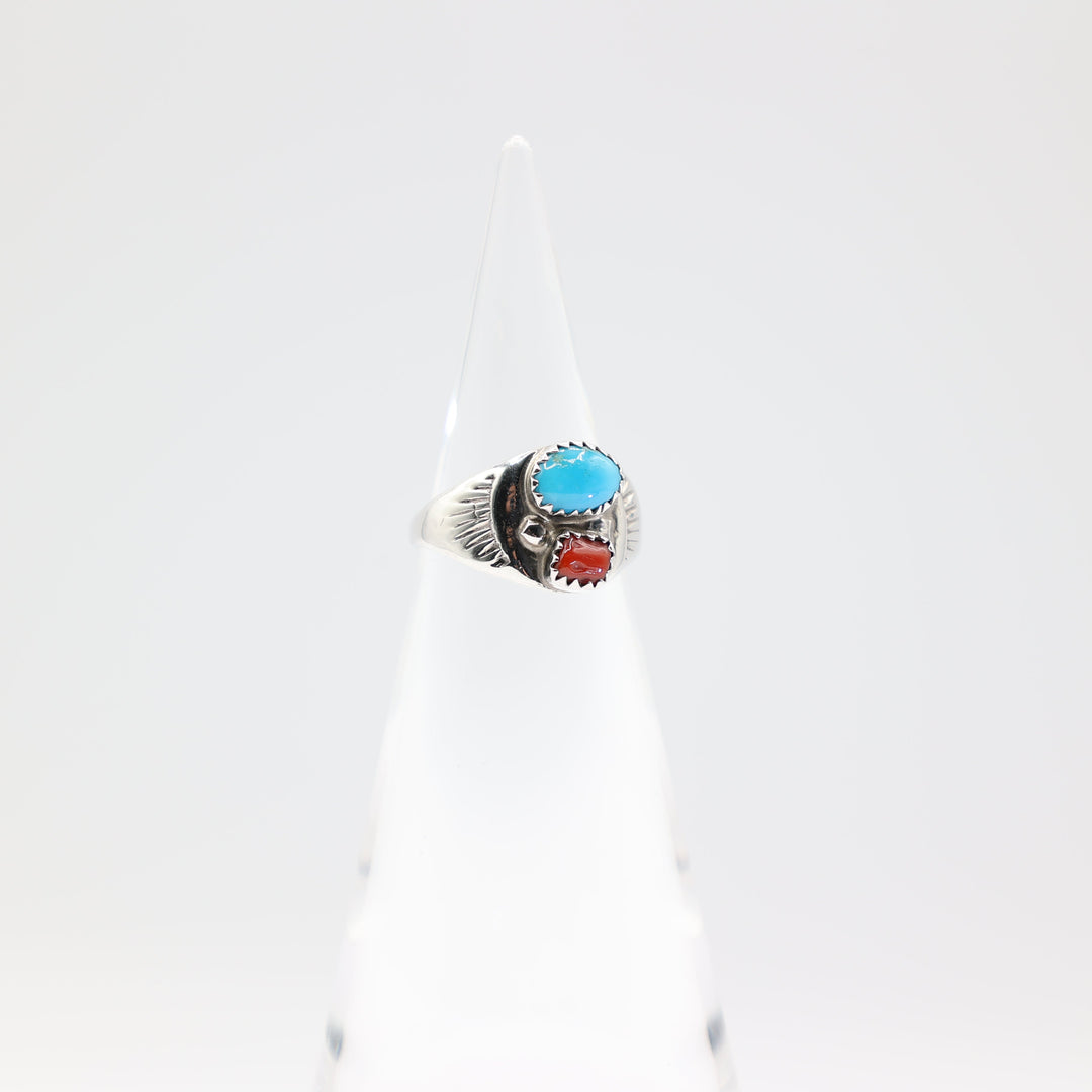 925 Silver Turquoise and Red Coral SW Ring -  Size 7.75