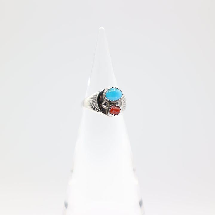 925 Silver Turquoise and Red Coral SW Ring -  Size 7.75