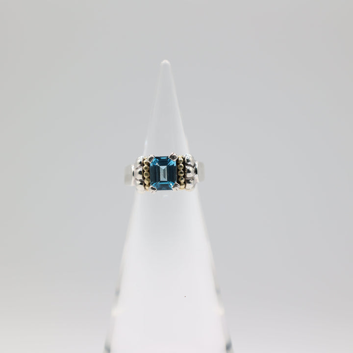 Lagos Caviar 18K Yellow Gold Blue Topaz Glacier Ring Size 6