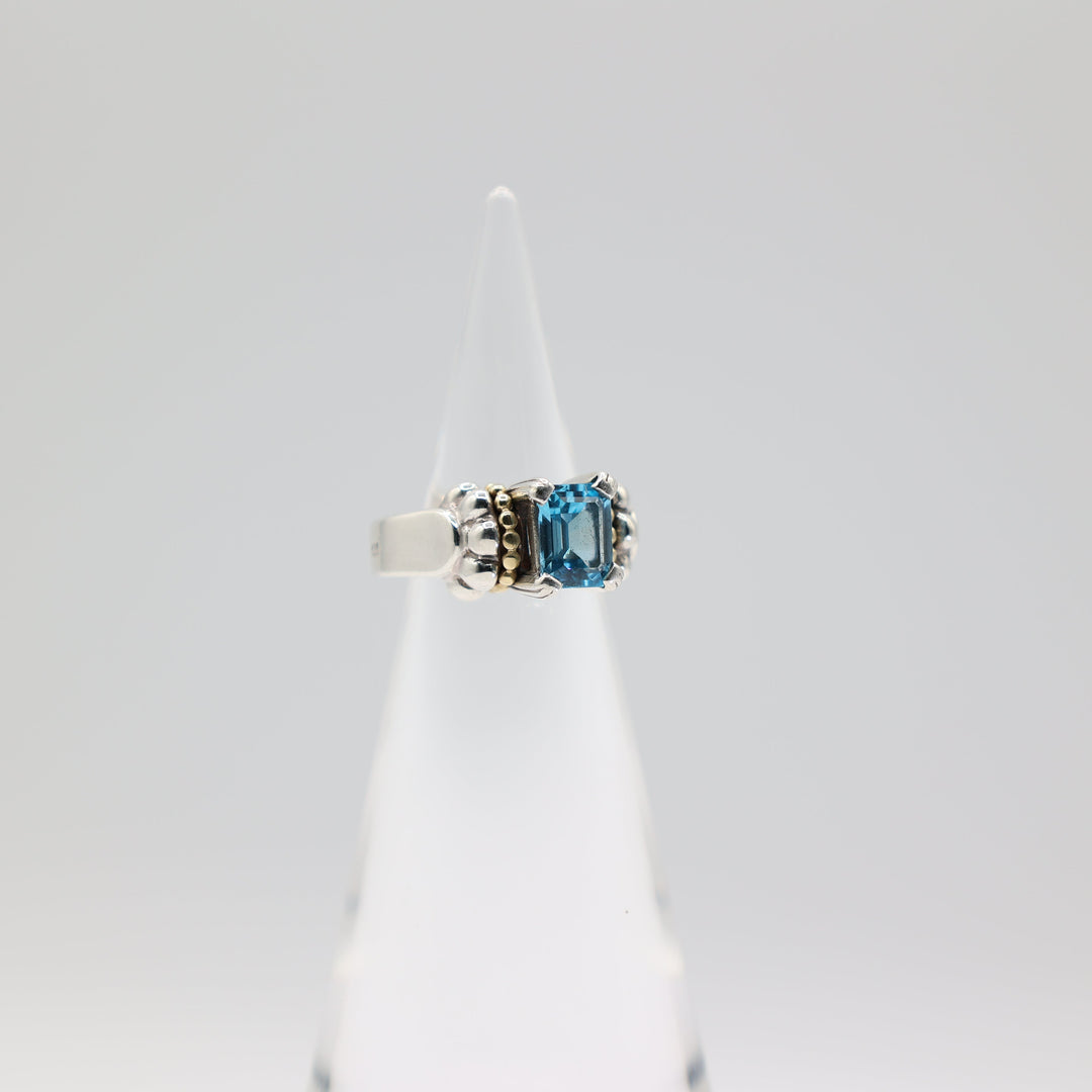 Lagos Caviar 18K Yellow Gold Blue Topaz Glacier Ring Size 6