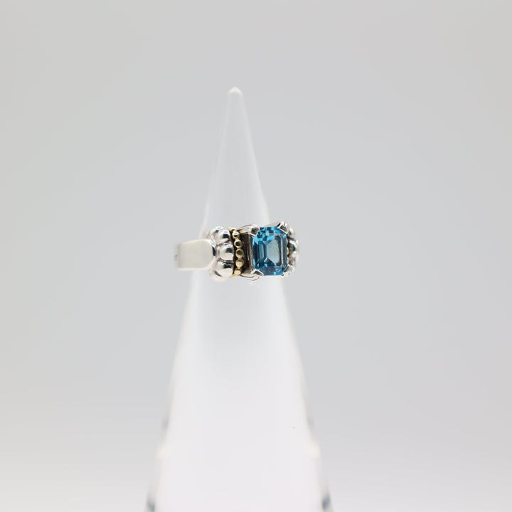 Lagos Caviar 18K Yellow Gold Blue Topaz Glacier Ring Size 6