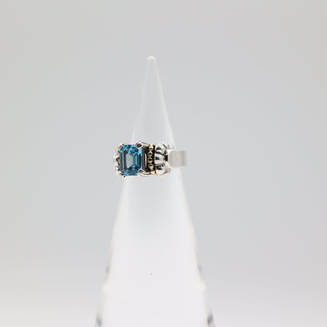 Lagos Caviar 18K Yellow Gold Blue Topaz Glacier Ring Size 6