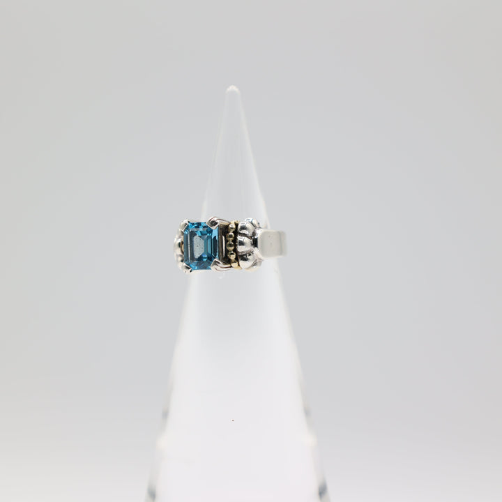 Lagos Caviar 18K Yellow Gold Blue Topaz Glacier Ring Size 6