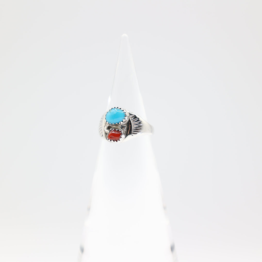925 Silver Turquoise and Red Coral SW Ring -  Size 7.75