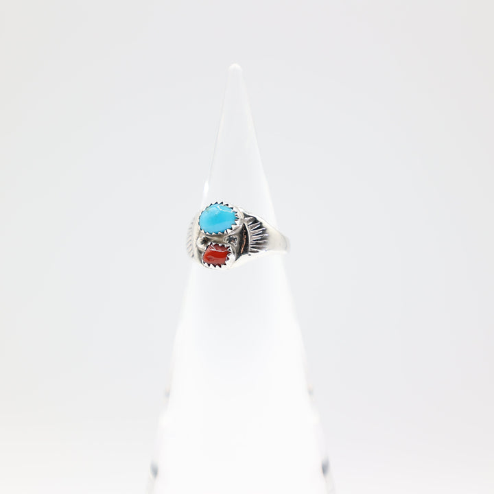 925 Silver Turquoise and Red Coral SW Ring -  Size 7.75