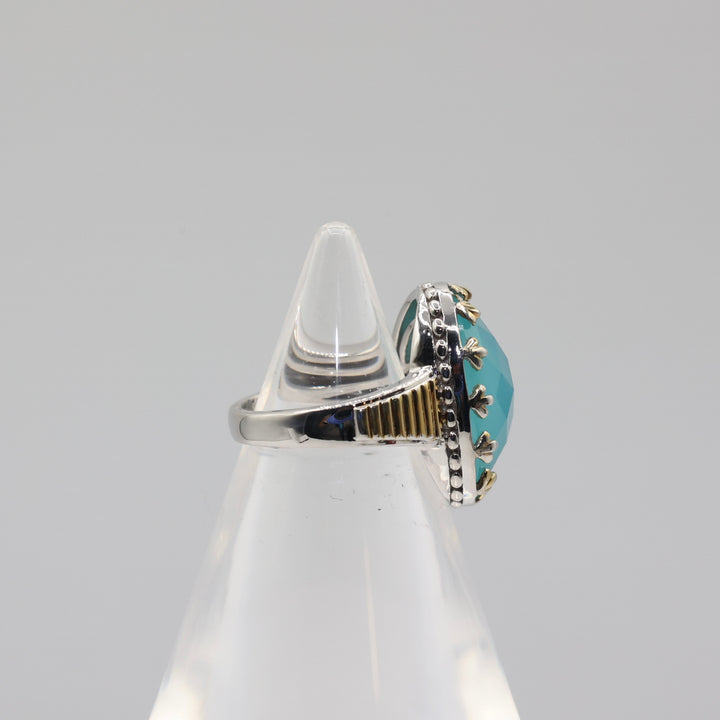 Chalcedony Solitaire Oval Stone with Gold Accents Ring Size 5