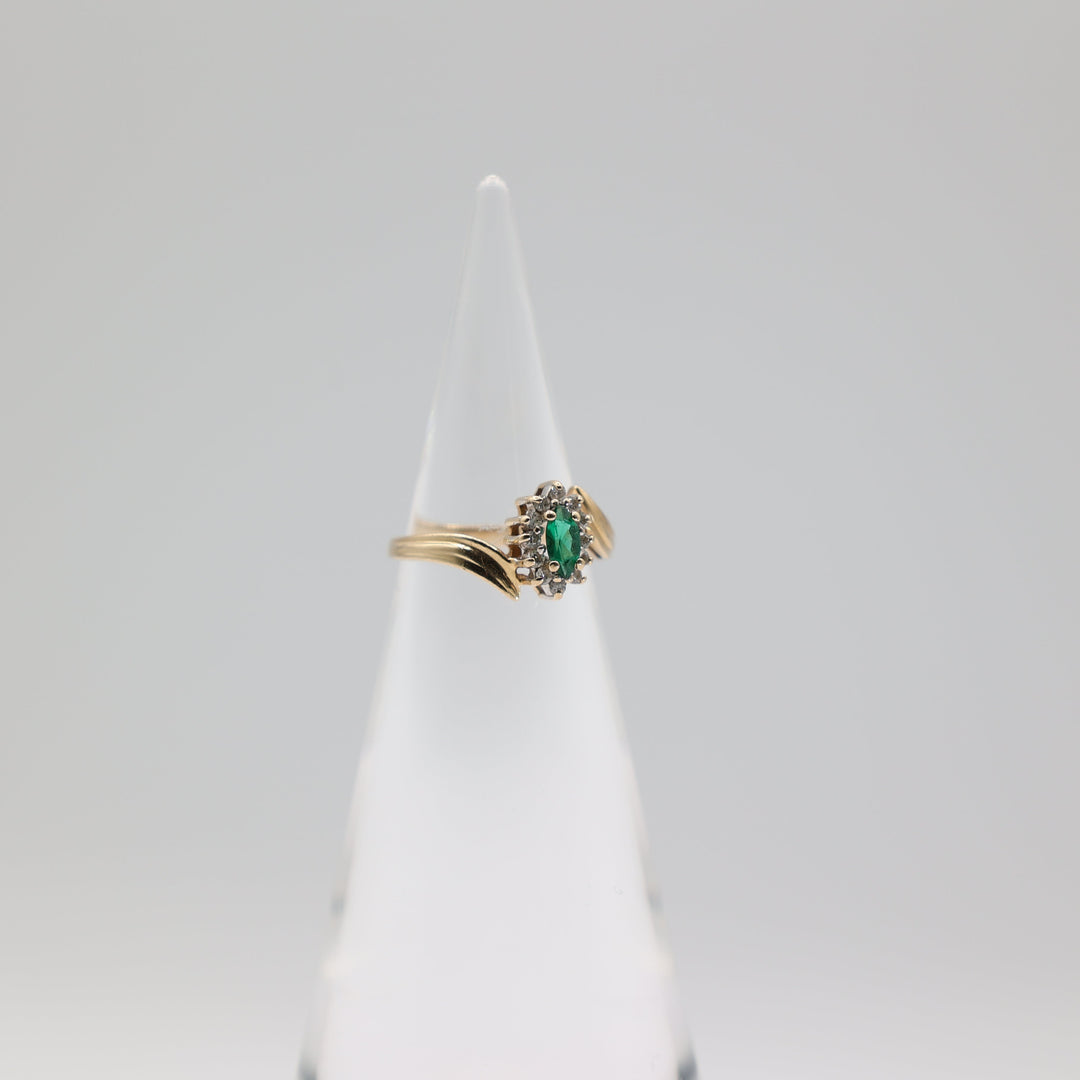 14K Yellow Gold Marquise Emerald And Diamond Bypass Ring Size 5.75