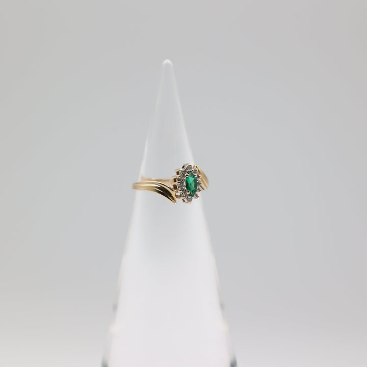 14K Yellow Gold Marquise Emerald And Diamond Bypass Ring Size 5.75