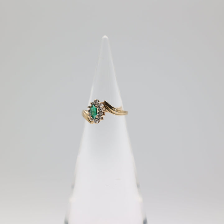 14K Yellow Gold Marquise Emerald And Diamond Bypass Ring Size 5.75