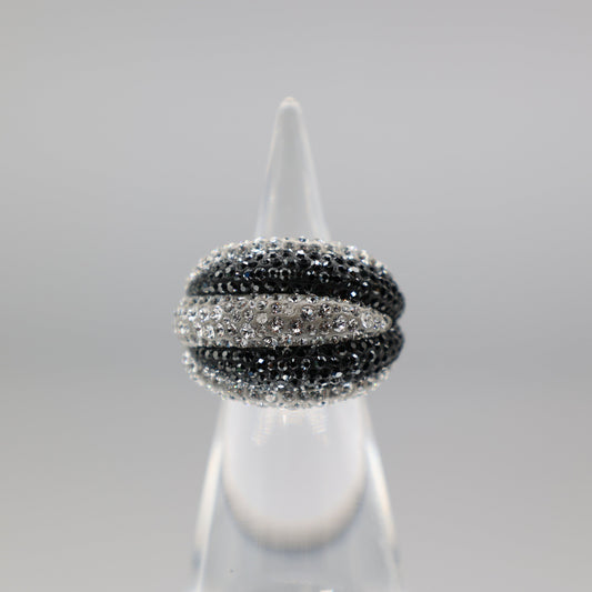 Vintage Swarovski Black and White Cocktail Ring - Size 5.75