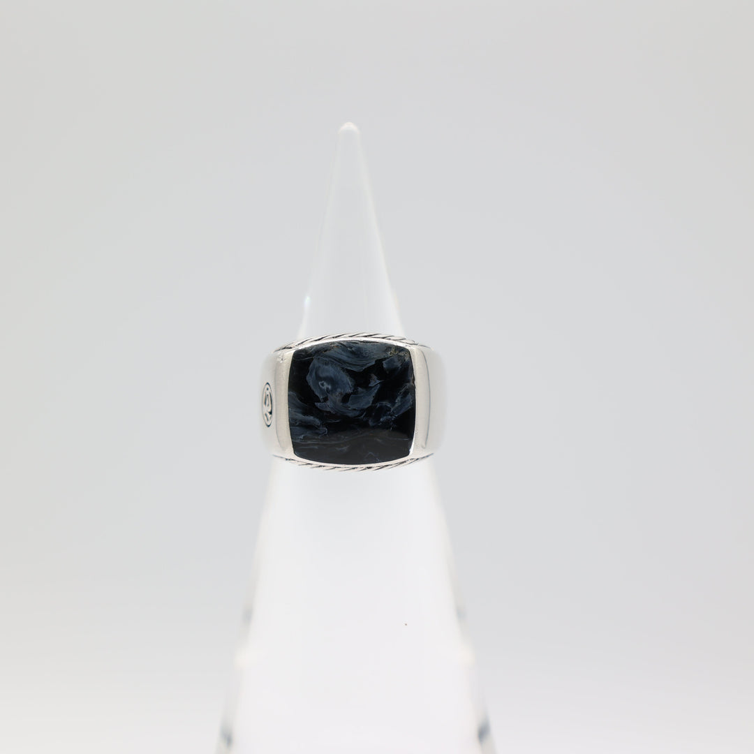 David Yurman 925 Sterling Silver Inlaid Blue Pietersite Signet Ring Size 9