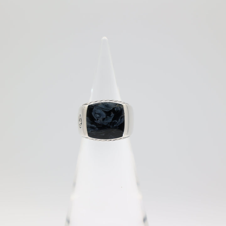David Yurman 925 Sterling Silver Inlaid Blue Pietersite Signet Ring Size 9