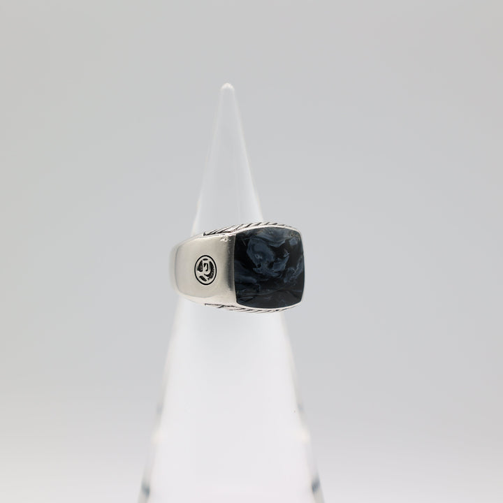David Yurman 925 Sterling Silver Inlaid Blue Pietersite Signet Ring Size 9
