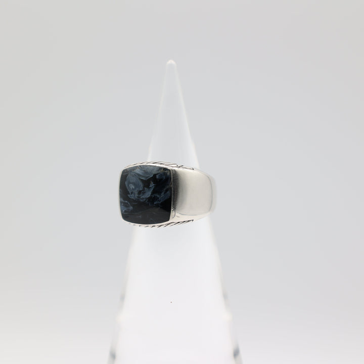 David Yurman 925 Sterling Silver Inlaid Blue Pietersite Signet Ring Size 9