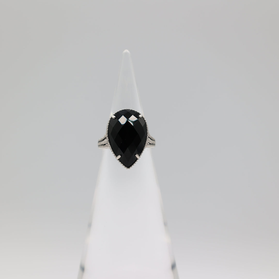 Effy 925 Sterling Silver Pear Cut Black Onyx Ring Size 6.75