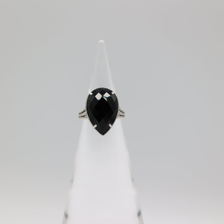 Effy 925 Sterling Silver Pear Cut Black Onyx Ring Size 6.75