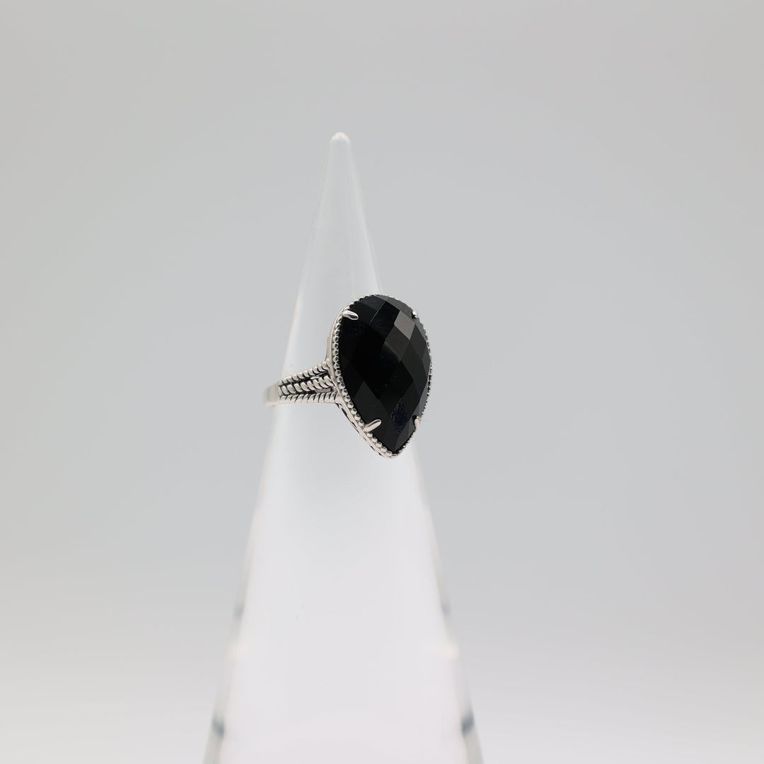 Effy 925 Sterling Silver Pear Cut Black Onyx Ring Size 6.75
