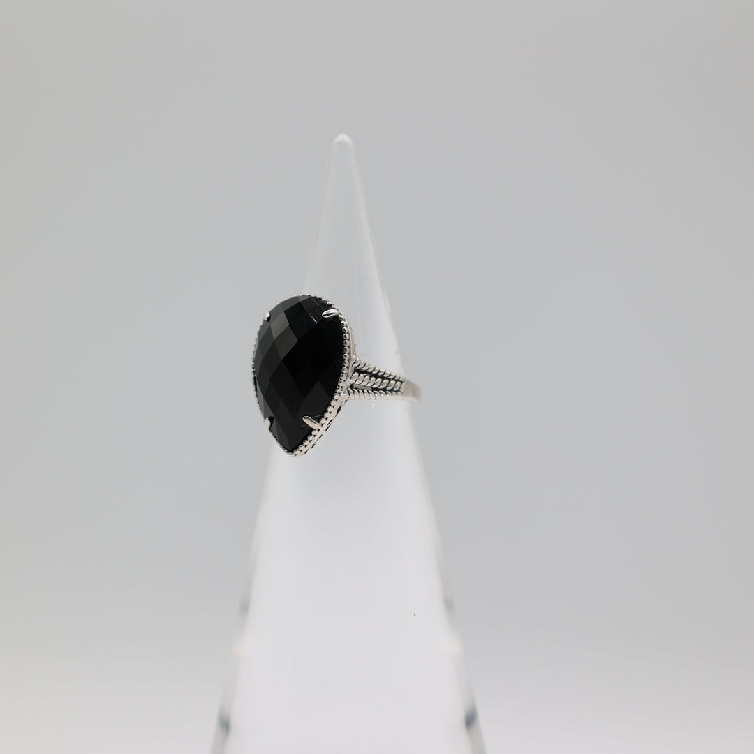 Effy 925 Sterling Silver Pear Cut Black Onyx Ring Size 6.75