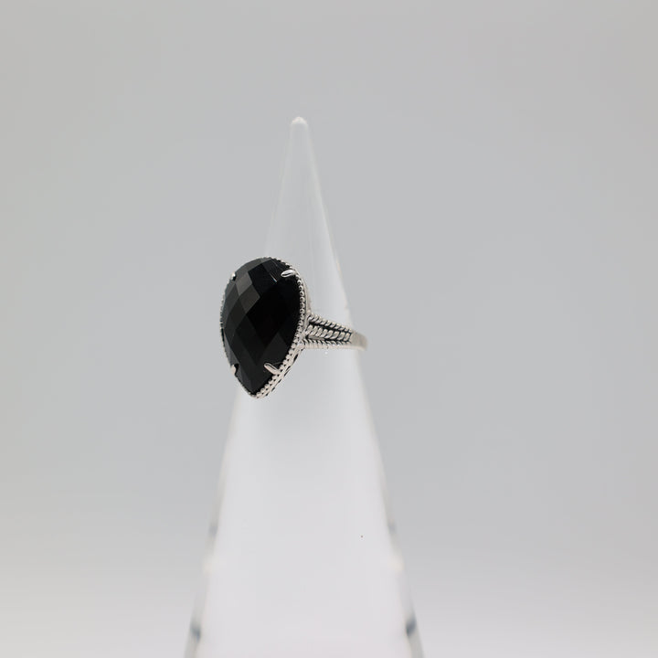 Effy 925 Sterling Silver Pear Cut Black Onyx Ring Size 6.75