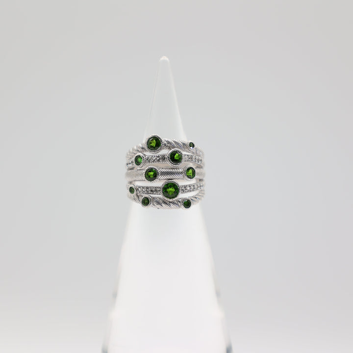Judith Ripka 925 Sterling Silver Confetti Diopside Green Stone Ring Size 7