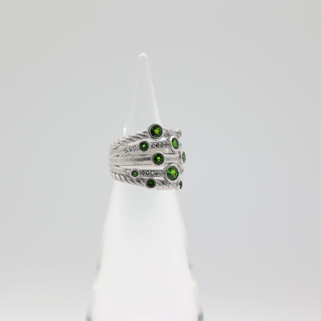 Judith Ripka 925 Sterling Silver Confetti Diopside Green Stone Ring Size 7