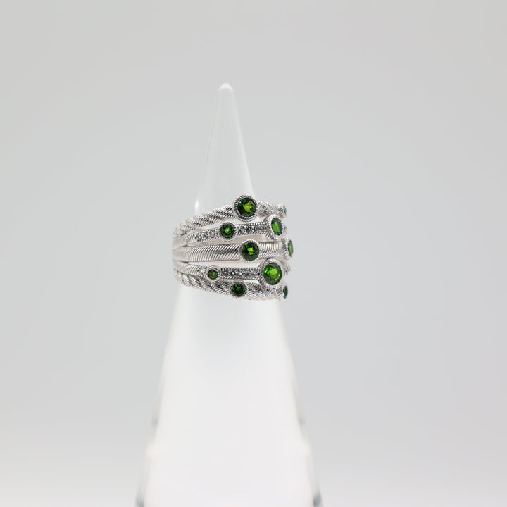 Judith Ripka 925 Sterling Silver Confetti Diopside Green Stone Ring Size 7