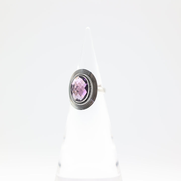 925 Sterling Silver 14x10mm Oval Amethyst Ring Size 7.75