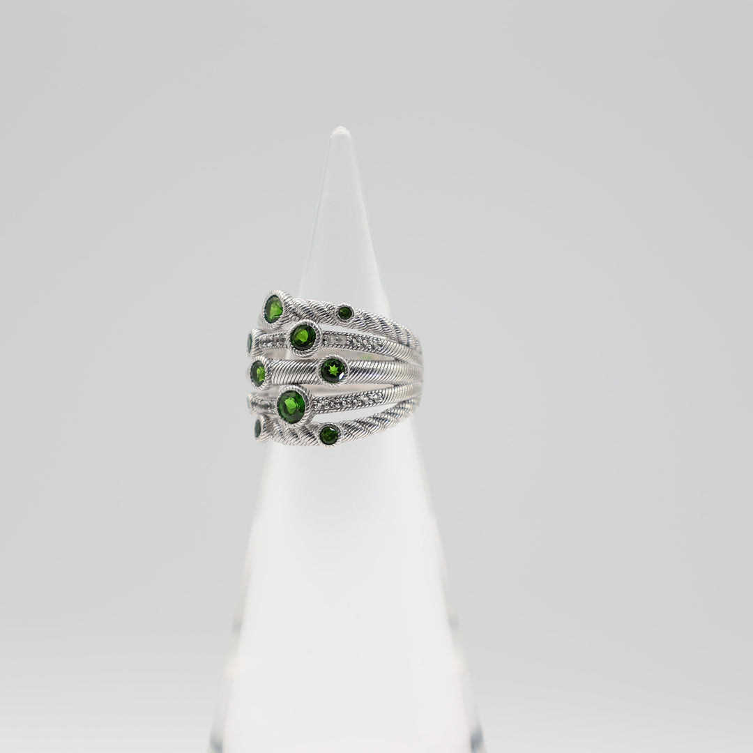 Judith Ripka 925 Sterling Silver Confetti Diopside Green Stone Ring Size 7
