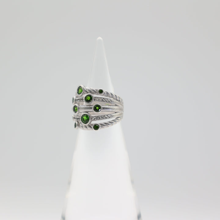 Judith Ripka 925 Sterling Silver Confetti Diopside Green Stone Ring Size 7