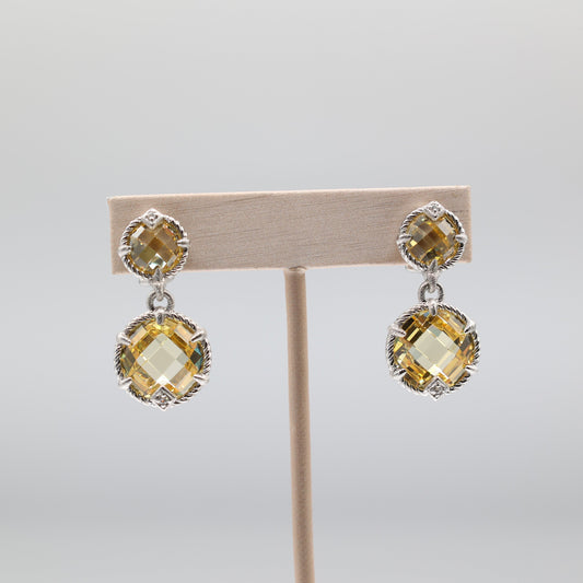 Judith Ripka 925 Silver Tone Yellow Cubic Zirconia Clip on Earrings