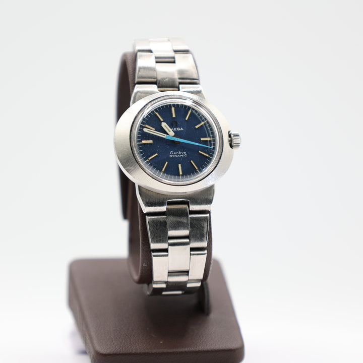 Vintage Omega Geneve Dynamic Stainless Steel Navy Blue Watch