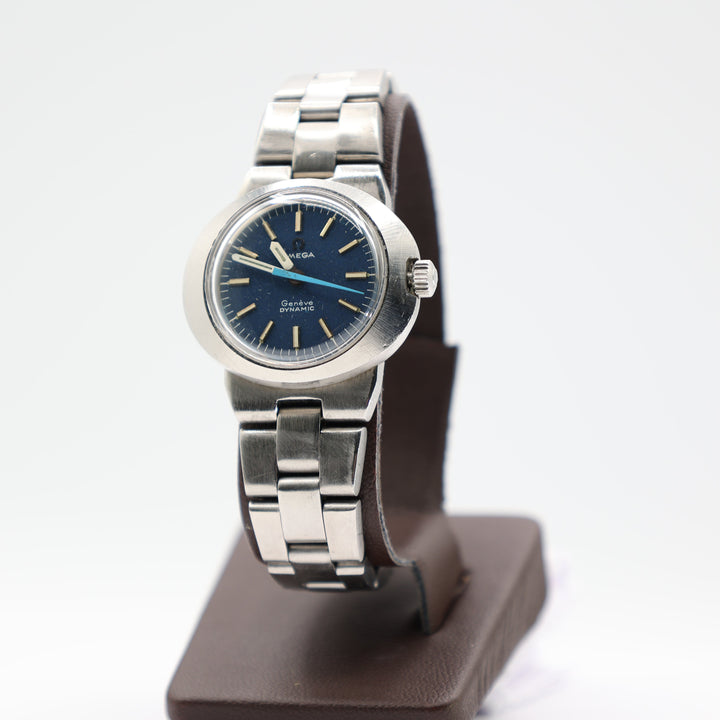Vintage Omega Geneve Dynamic Stainless Steel Navy Blue Watch