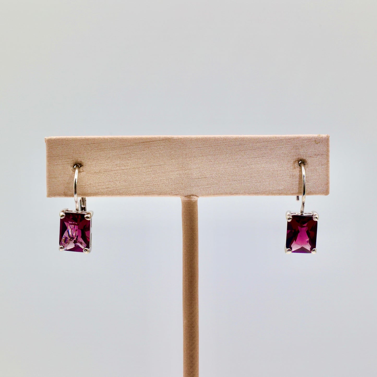 925 Sterling Silver Square Purple Amethyst Emerald Cut Drop Earrings