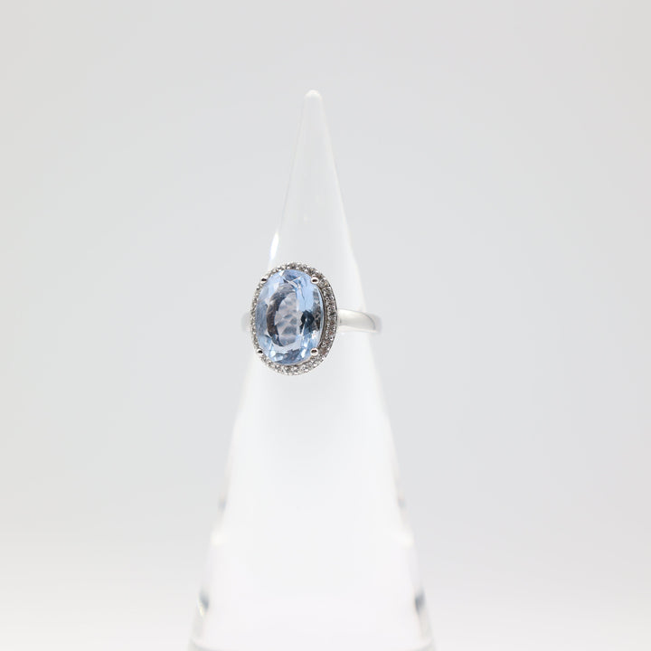 925 Sterling Silver Band Ring with Oval 14x10mm Blue Spinel Stone and White Spinel Halo Size 7.75