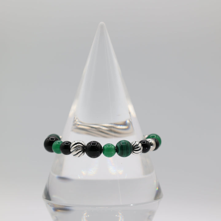 David Yurman 925 Sterling Silver Black Onyx And Green Malachite Bracelet