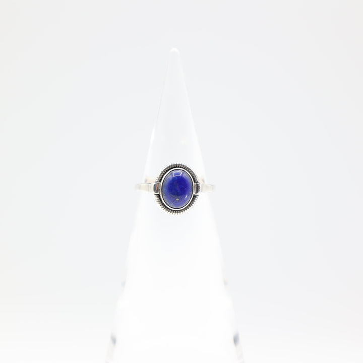 925 Sterling Silver Oval Lapiz Lazuli 10mmx8mm Ring Size 8.5