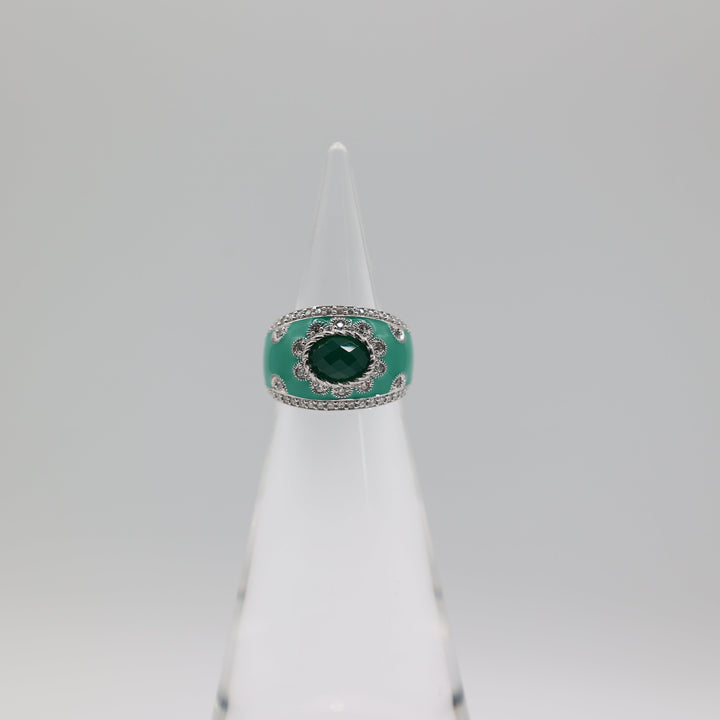 Judith Ripka 925 Sterling Silver Green Chalcedony CZ Ring Size 5.75