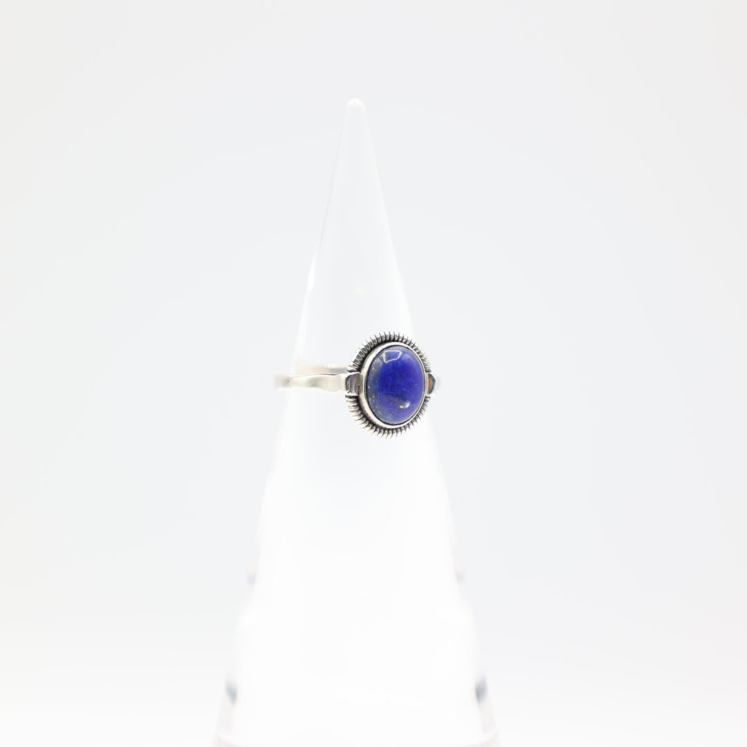 925 Sterling Silver Oval Lapiz Lazuli 10mmx8mm Ring Size 8.5