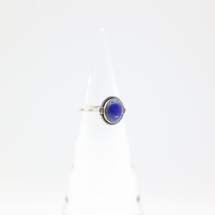 925 Sterling Silver Oval Lapiz Lazuli 10mmx8mm Ring Size 8.5