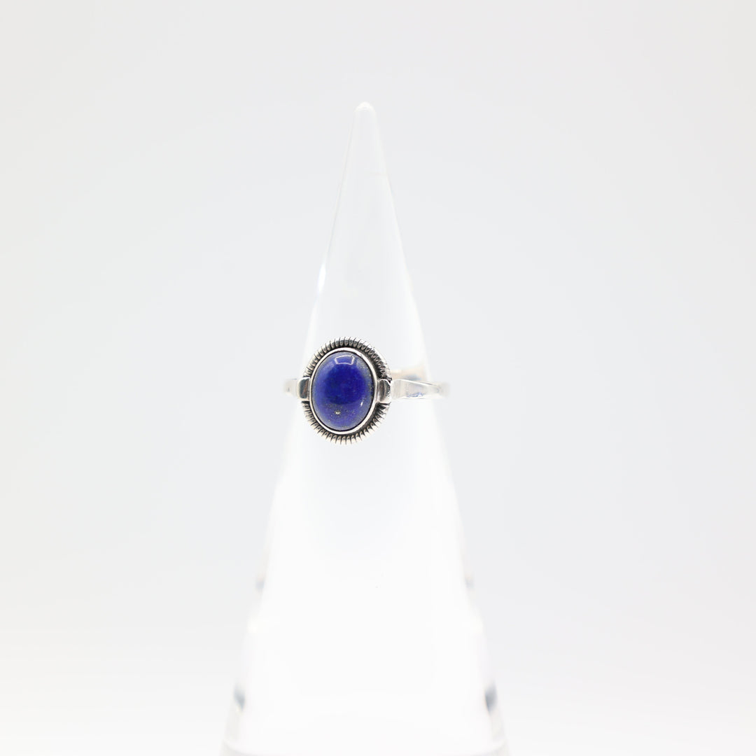 925 Sterling Silver Oval Lapiz Lazuli 10mmx8mm Ring Size 8.5