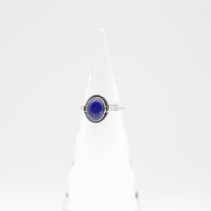 925 Sterling Silver Oval Lapiz Lazuli 10mmx8mm Ring Size 8.5