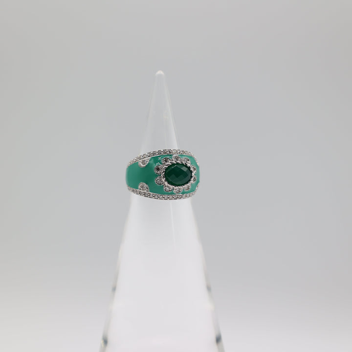 Judith Ripka 925 Sterling Silver Green Chalcedony CZ Ring Size 5.75