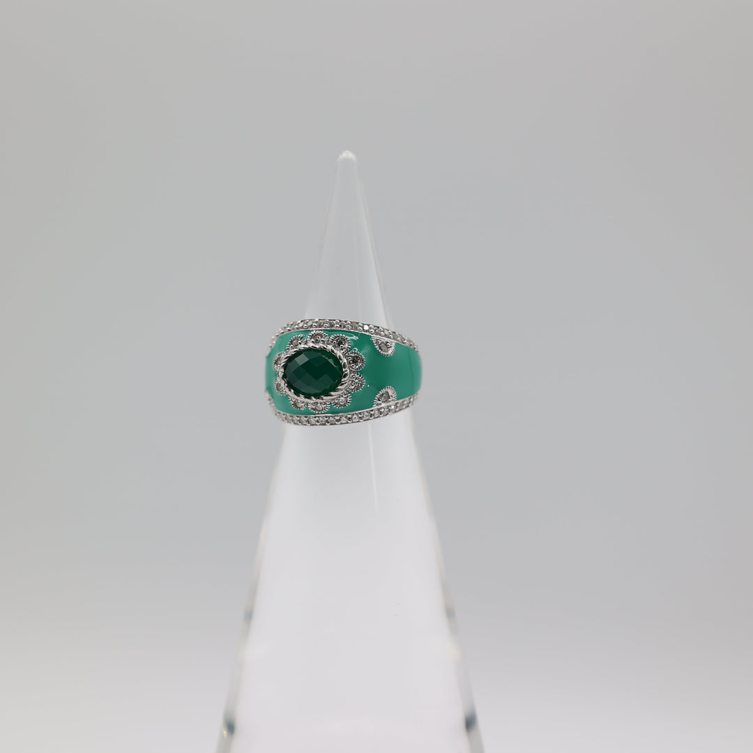 Judith Ripka 925 Sterling Silver Green Chalcedony CZ Ring Size 5.75
